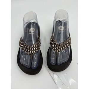 Yellow Box Rhinestone Embellished Flip Flop Sandals Women’s Black